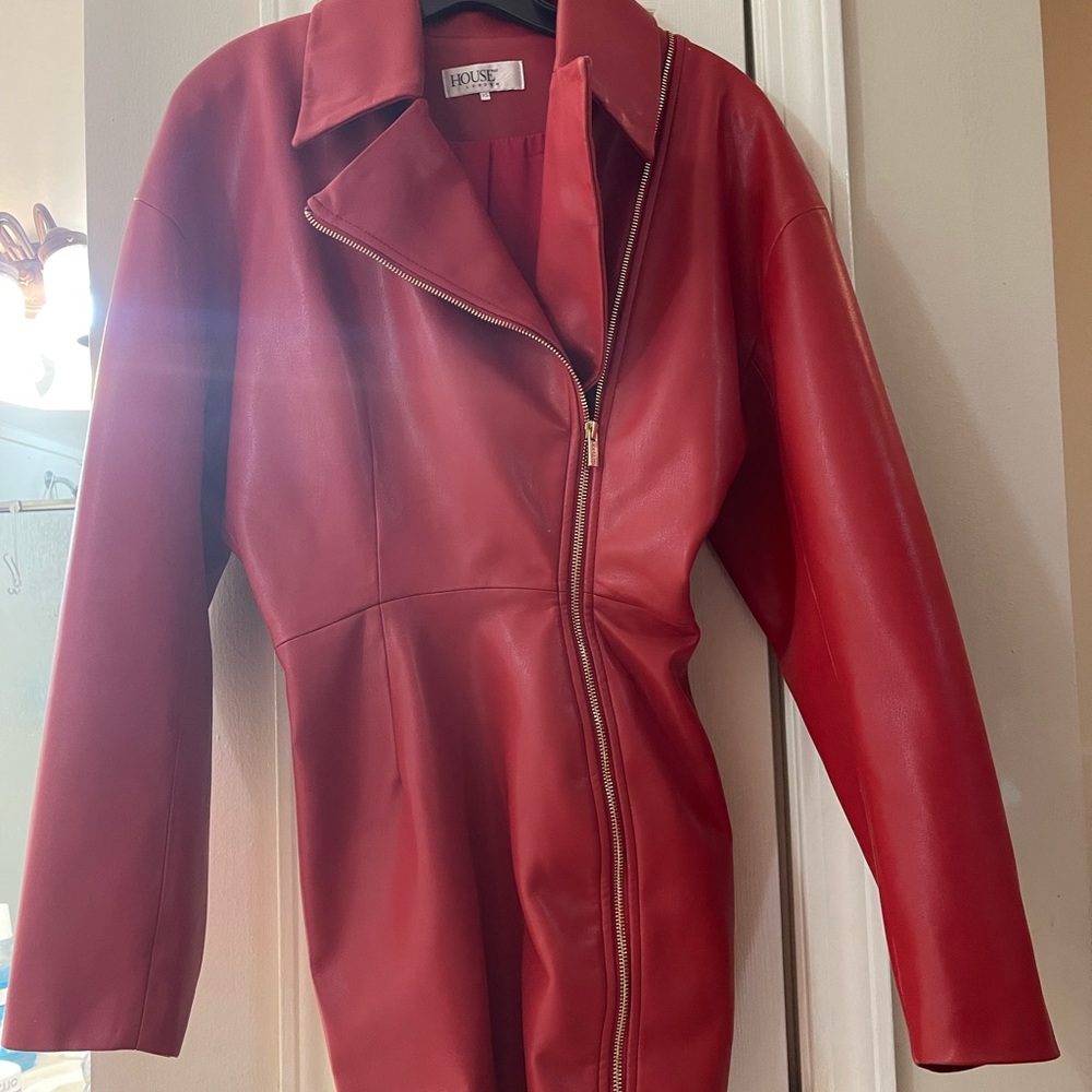 Faux leather red jacket dress